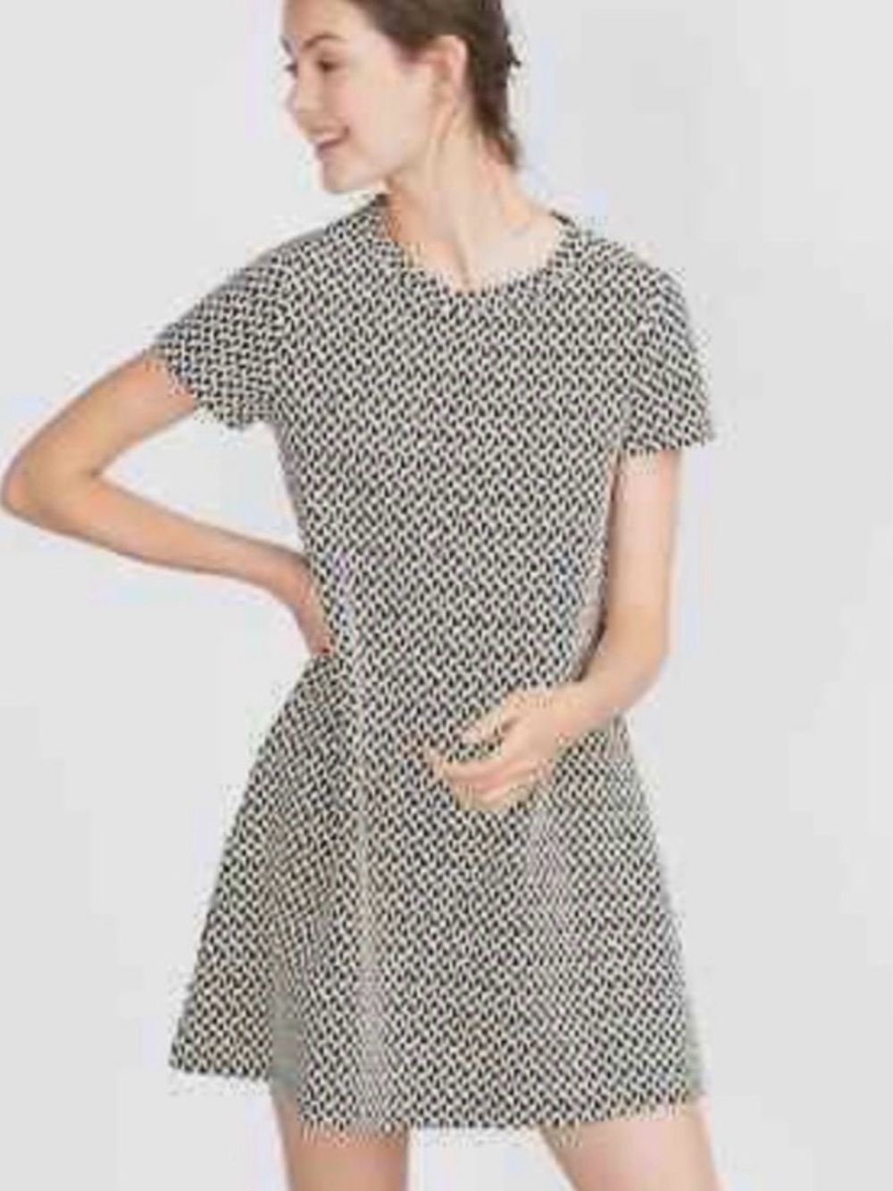 Zara Geometric Knit Mini Dress Black White Short Sleeve Fit Flare - Picture 2 of 4